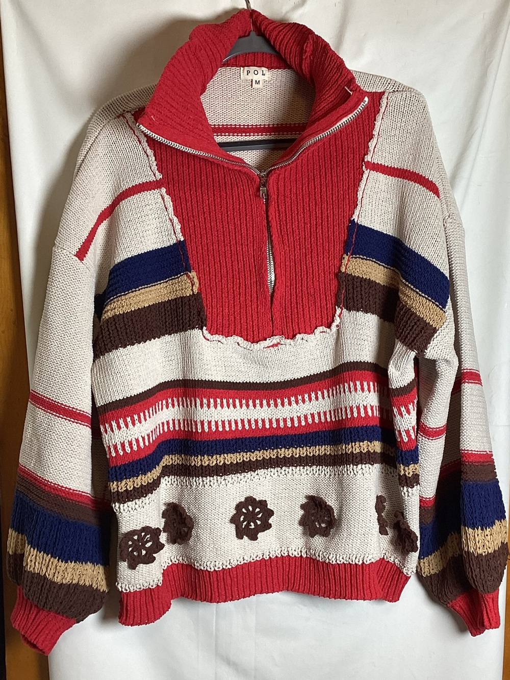 POL chunky boxy colorful half zip sweater SZ M street wear